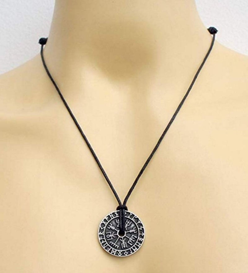 CCBFY Nordic Coin Amulet VegvÃ­sir Odin Triple Horn Triquetra Valknut All in One Pewter Pendant Necklace - Image 3